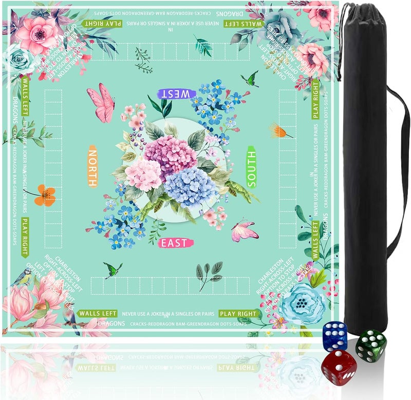 Pittera Mahjong mat for Table with Drawstring Bag/31.5Inch/American Mahjong Table Cloth with Rules mats， Noise Reduction Anti-Slip Game mat for Table，for Poker/Board Games/Card/Dominoes (Light Green) - Image 1